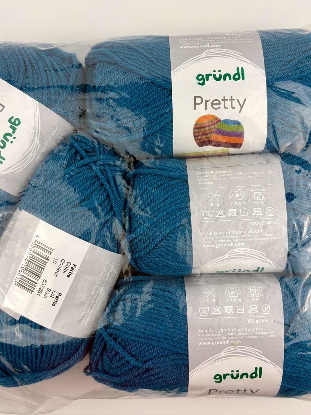 Grundl Pretty Yarn Lot of 5 Skeins Teal Blue 4 Weight Acrylic 100 gm Germany